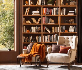 interior of a modern living room with a large window. 3d rendering