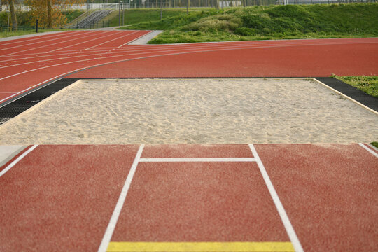 Sand pit for long jump at the stadium