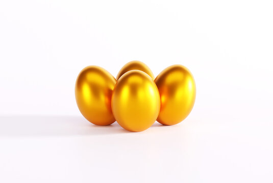Golden eggs, Easter eggs. Easter concept and holiday traditions. 3D render, 3D illustration.