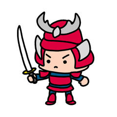 japanese samurai with katana sword, character design, cute cartoon isolated , graphic design for presentation, marketing, art, illustration, t-shirt design, cartoon, comic, advertising, online media