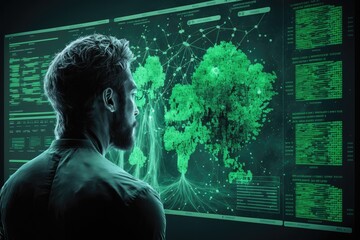 Data scientist analyzing green technology, big data, statistics. Generative AI