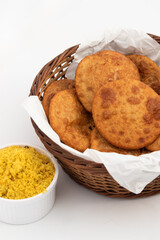 Traditional Indian Lentils Stuffed Flatbread Poori Also Called Dal Bhari Puri, Dholl Puri, Cholar...