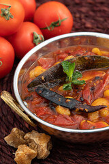 Sweet And Spicy Tomato Chutney Also Called Tamatar Ki Khatti Meethi Chatni Or Chutney Bhoger Prasadam Prepared From Fresh Tomatoes, Dry Fruits viz Kaju, Kismis And Spiced With Garam Masala