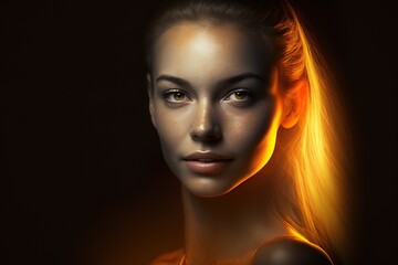 Woman with glowing skin, studio night light, concept of Glow Up and Beauty Rituals, created with Generative AI technology