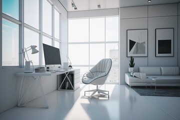 Apartment, house, or office with a modern interior design, with daylight streaming in through the window and illuminating the room. Generative AI