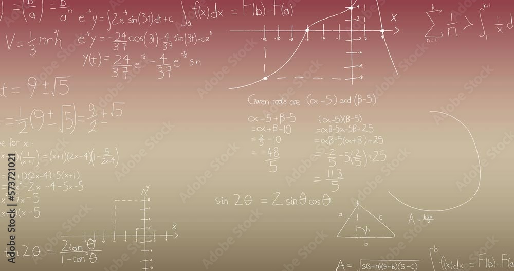 Poster animation of mathematical equations and diagrams floating against pink gradient background