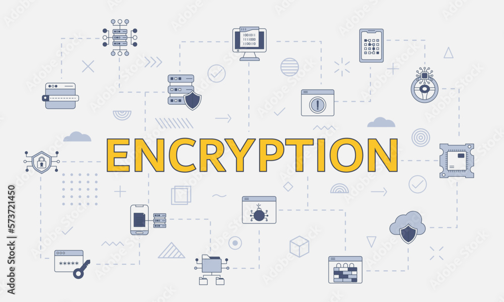 Poster encryption concept with icon set with big word or text on center