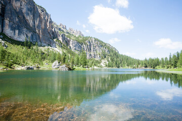 Naklejka na ściany i meble Federa alpine lake landscape, italian dolomites panorama