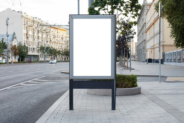 Vertical billboard for advertising in the morning city.. Mock-up.
