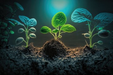 Ecological concept the seedlings are thriving in the bright morning light, thanks to the fertile soil they were planted in. Generative AI