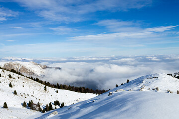 Fototapeta na wymiar Winter landscape with snow from Alps