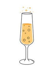 Glass with drink. Champagne or soda in glass. Logo for cafe or restaurant. Symbol of holidays and festivals. Minimalistic creativity and art. Poster or banner. Cartoon flat vector illustration
