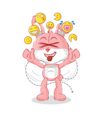 pink bunny laugh and mock character. cartoon mascot vector
