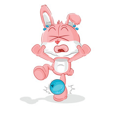 pink bunny hiten by bowling cartoon. cartoon mascot vector