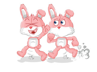 pink bunny play chase cartoon. cartoon mascot vector