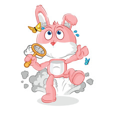 pink bunny catch butterfly illustration. character vector