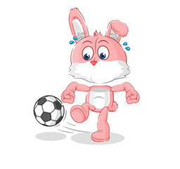pink bunny kicking the ball cartoon. cartoon mascot vector