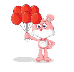 pink bunny clown with balloons vector. cartoon character