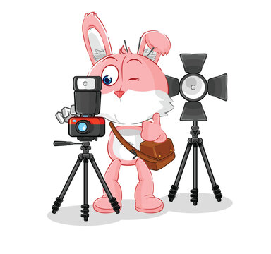 pink bunny photographer character. cartoon mascot vector