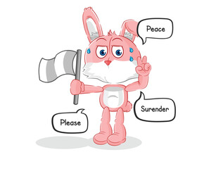 pink bunny hold surrender flag mascot. cartoon vector
