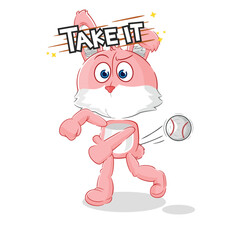 pink bunny throwing baseball vector. cartoon character