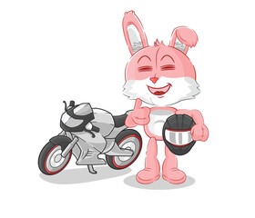 pink bunny racer character. cartoon mascot vector