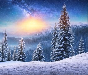 winter landscape with snow-covered fir trees