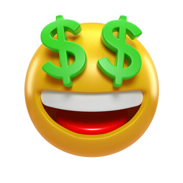 Happy yellow emoji with dollar sign eyes