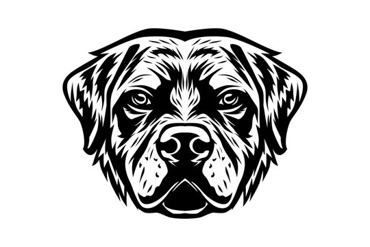 portrait of a dog, rottweiler head vector black and white
