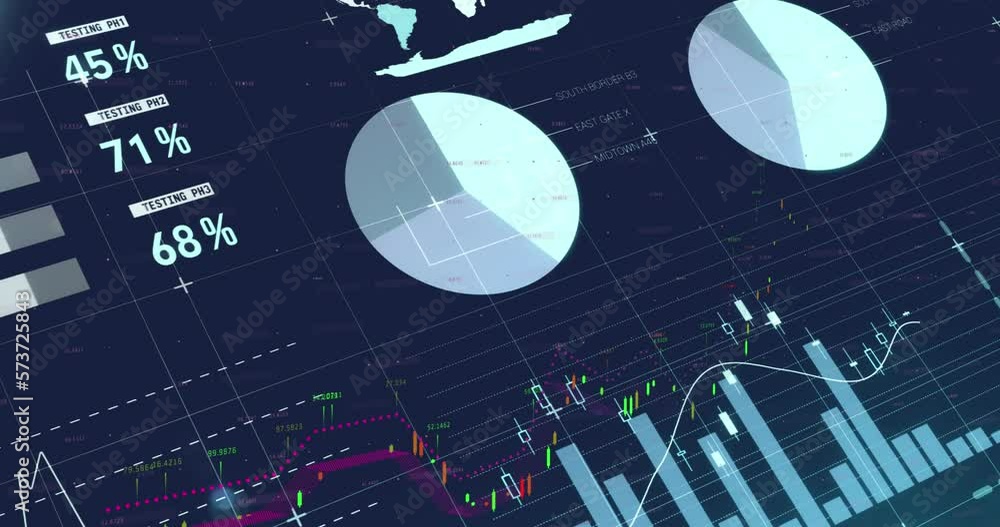 Poster animation of statistical data processing over grid network against blue background
