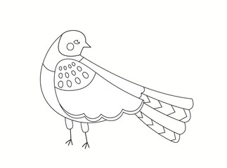 Coloring page with bird. Educational material for children, creativity and art. Pencil and pen drawing, sketch. Poster or banner for website. Cartoon flat vector illustration