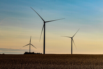 wind turbines at sunset or dawn