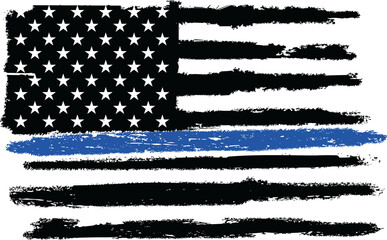 Grunge Police Flag Thin Blue Line Illustration