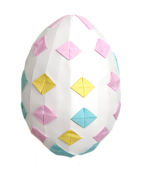 Easter egg in colored dots on a white background. Origami papercraft Easter day seasonal. generative AI