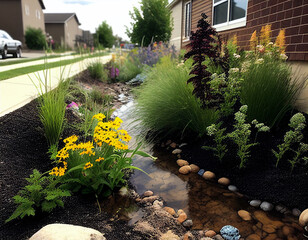 A Rain Garden along the Side of a House