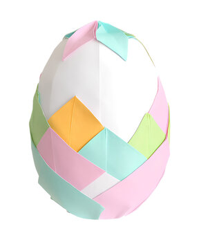 Easter origami egg made of pastel colored paper on a white background. generative AI
