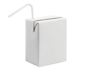 White carton juice pack with plastic tube