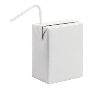 White carton juice pack with plastic tube