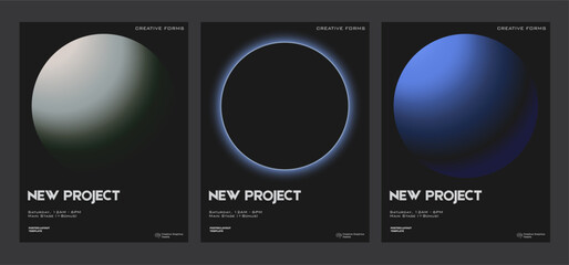Set of futuristic poster covers with circular gradient black background. Minimal templates for posters, book covers, placards, presentation, flyers. © Dmytro Lobodenko