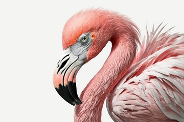 Fototapeta premium Flamingo in pink plastic against a white background. Generative AI
