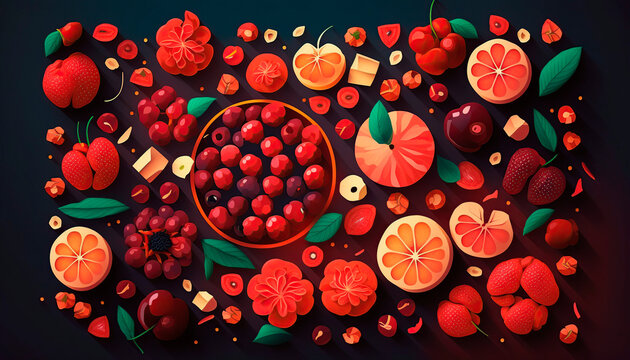 background red fruits