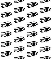 Vector seamless pattern of flat Egypt ancient Horus pharaoh eye isolated on white background