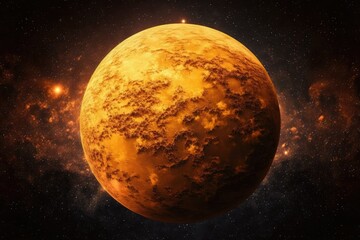 A desolate, orange hued, terrestrial planet in space. Generative AI