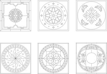 Vector sketch illustration of classic floral mosaic painting