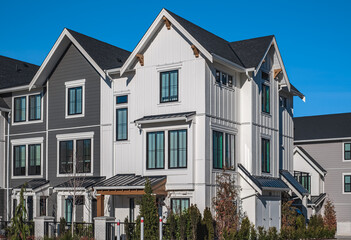 New residential townhouses. Modern apartment buildings in BC Canada. Modern complex of apartment...