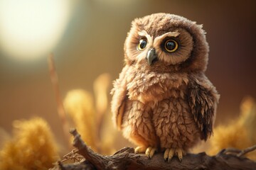 Baby owl in close up. Generative AI