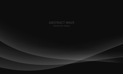 Abstract black background with smooth gray line, wave. Modern, luxury and fashion backdrop with Smooth Curves, Elegant Design, and Futuristic Style. Black gradient geometric. Vector illustration.