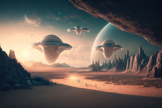 alien spaceships taking off from their planets, direct to visit planet earth, and share their technology and civilization achievements, straight into an interstellar trip, generative ai