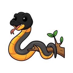 Fototapeta premium Cute northern ringneck snake cartoon on tree branch