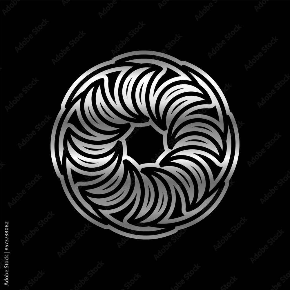 Poster abstract circular geometric symbol design with modern style and shinny silver color. isolated on bla